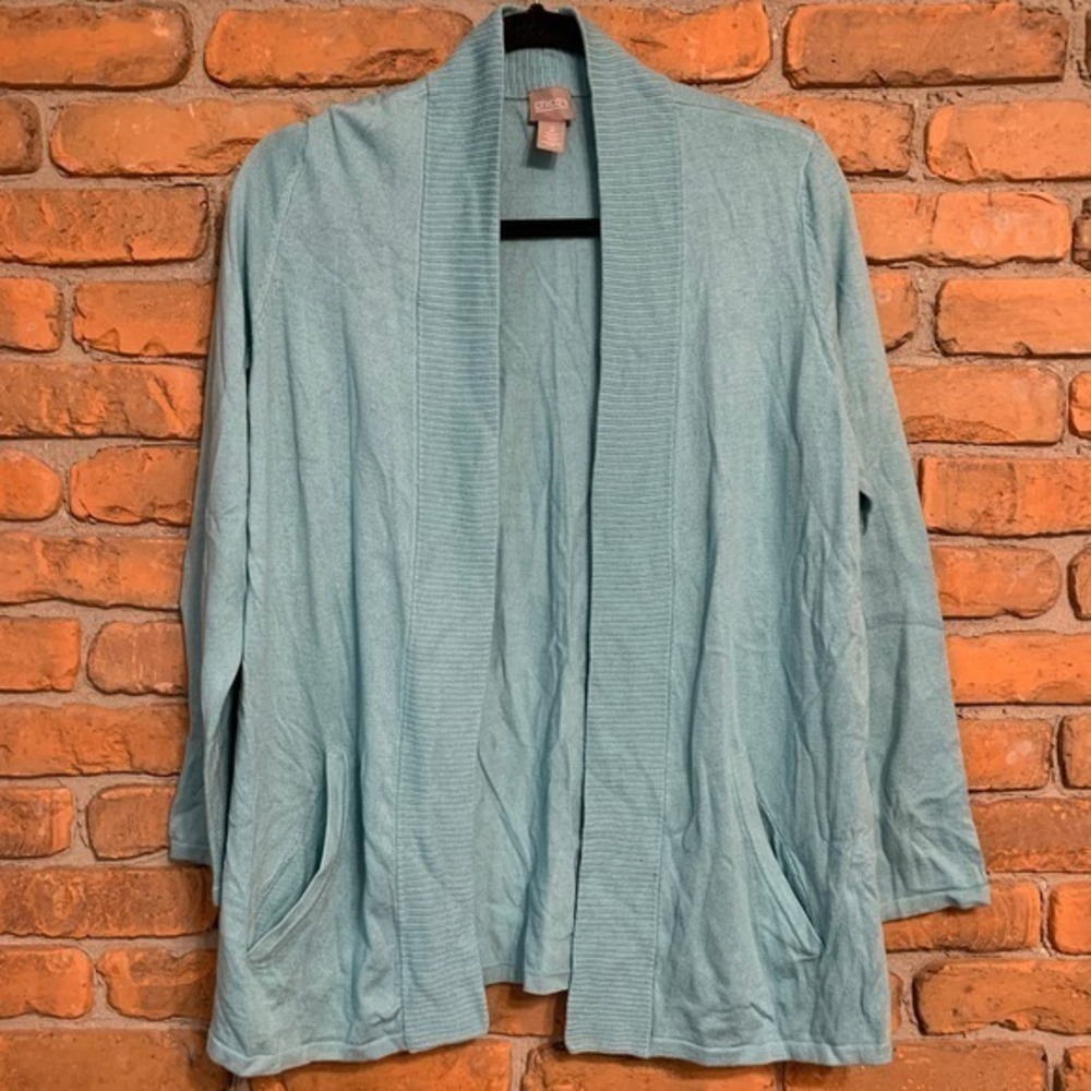 Chico's Wool Blend Open Front‎ Long Sleeve Cardigan Sweater Light Blue Size L/12